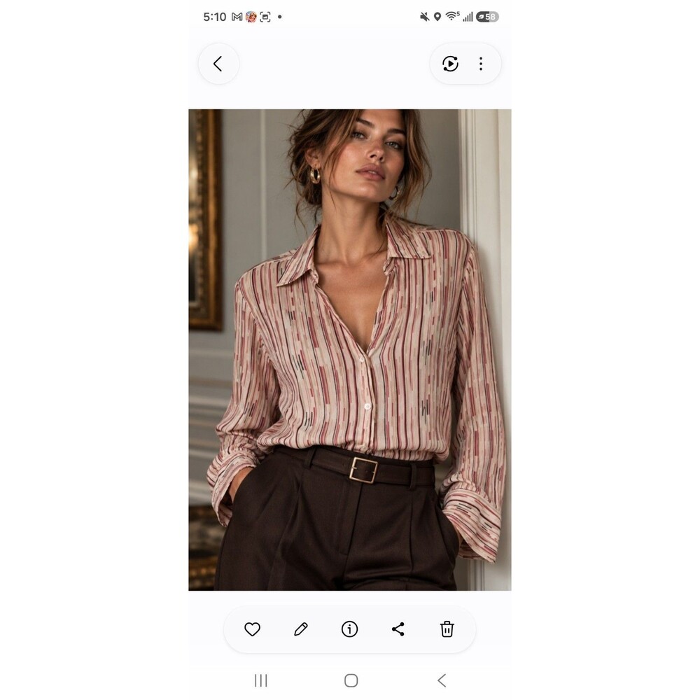 Merona 100% Silk Blouse Size L Abstract Stripe Button Front Shirt